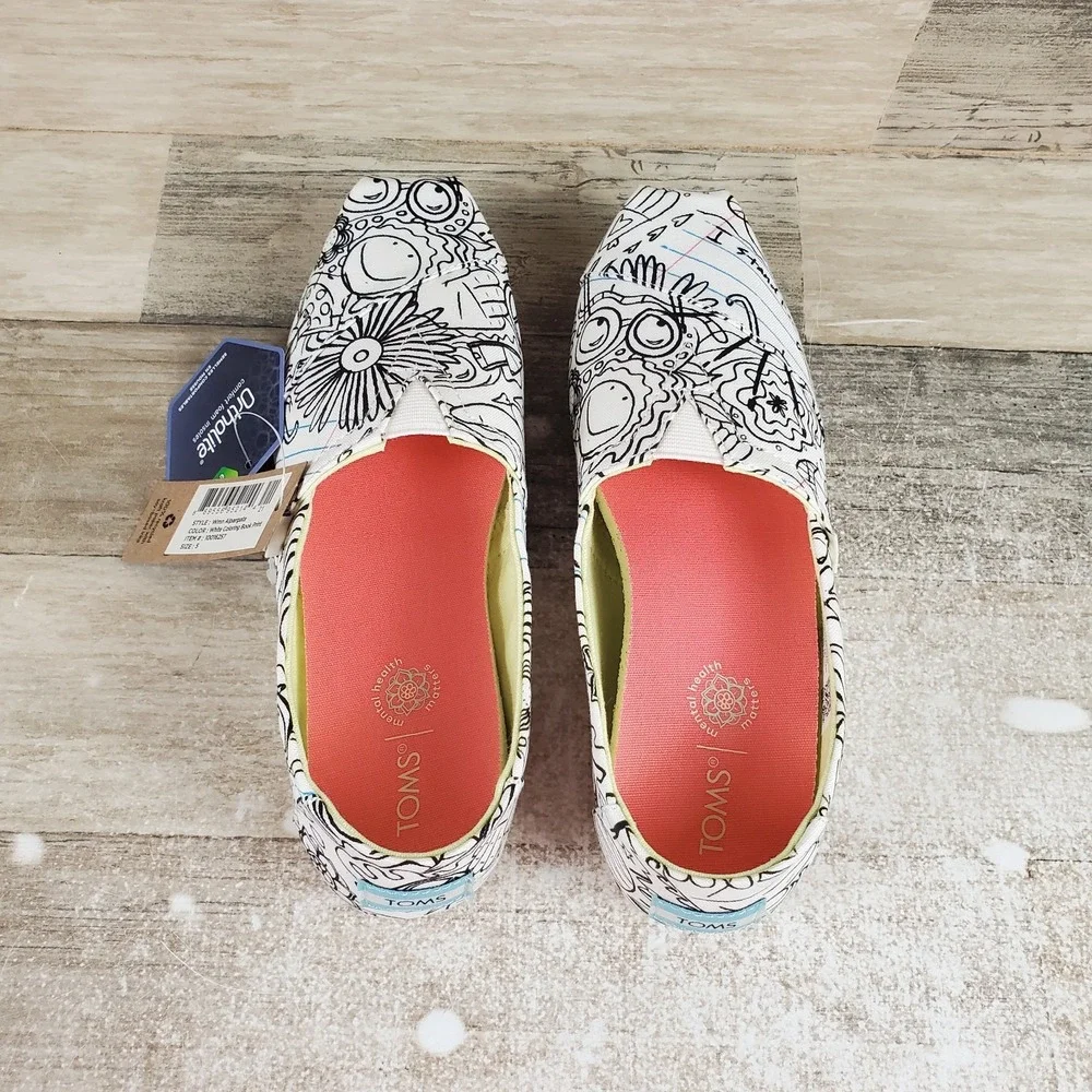 Toms Alpargata Womens Loafers Shoe Sz 5 Slip On Coloring Book Print